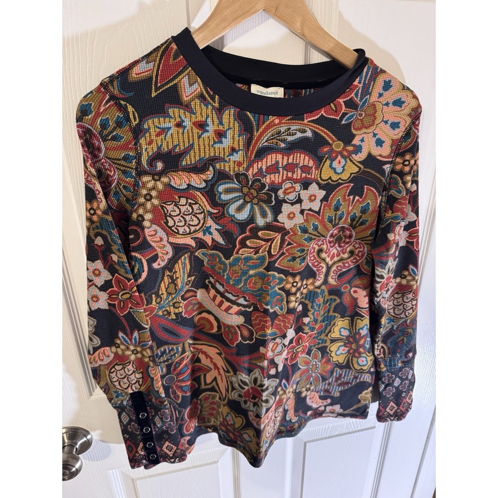 Sundance Women's Long Sleeve Waffle Knit Thermal Crew Neck Paisley XL - Picture 4 of 4